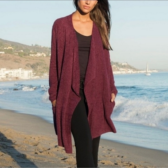 Barefoot dreams waterfall cardigan sweater, red/purple women's size L/XL - Picture 2 of 10